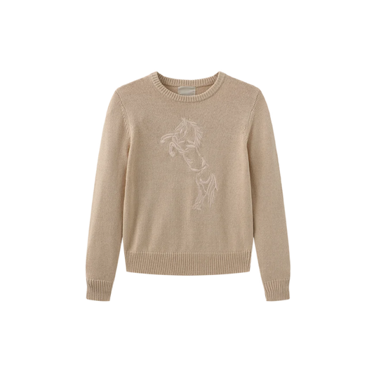 N+A Natural Tonal Embroidery Crew Neck Sweater