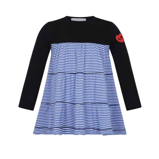 Little Parni Royal / White Varsity Mock Long Sleeve Dress