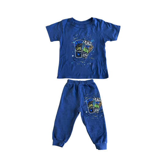 Californian Vintage Light Navy Boxing Gloves Short Sleeve Pants Set