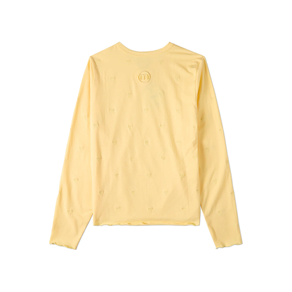 Memoi Yellow Embroidered All Over Bows Long Sleeve T-Shirt