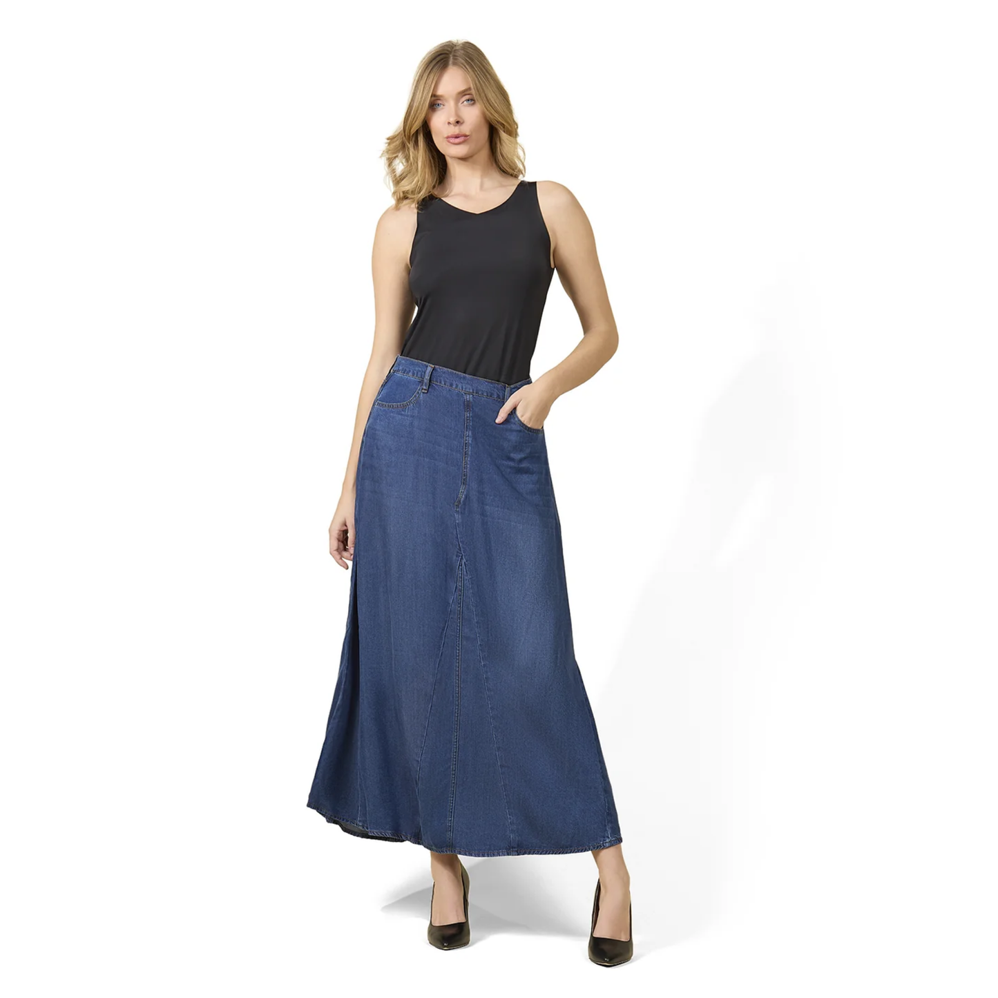 Memoi Womens Panel Denim Skirt