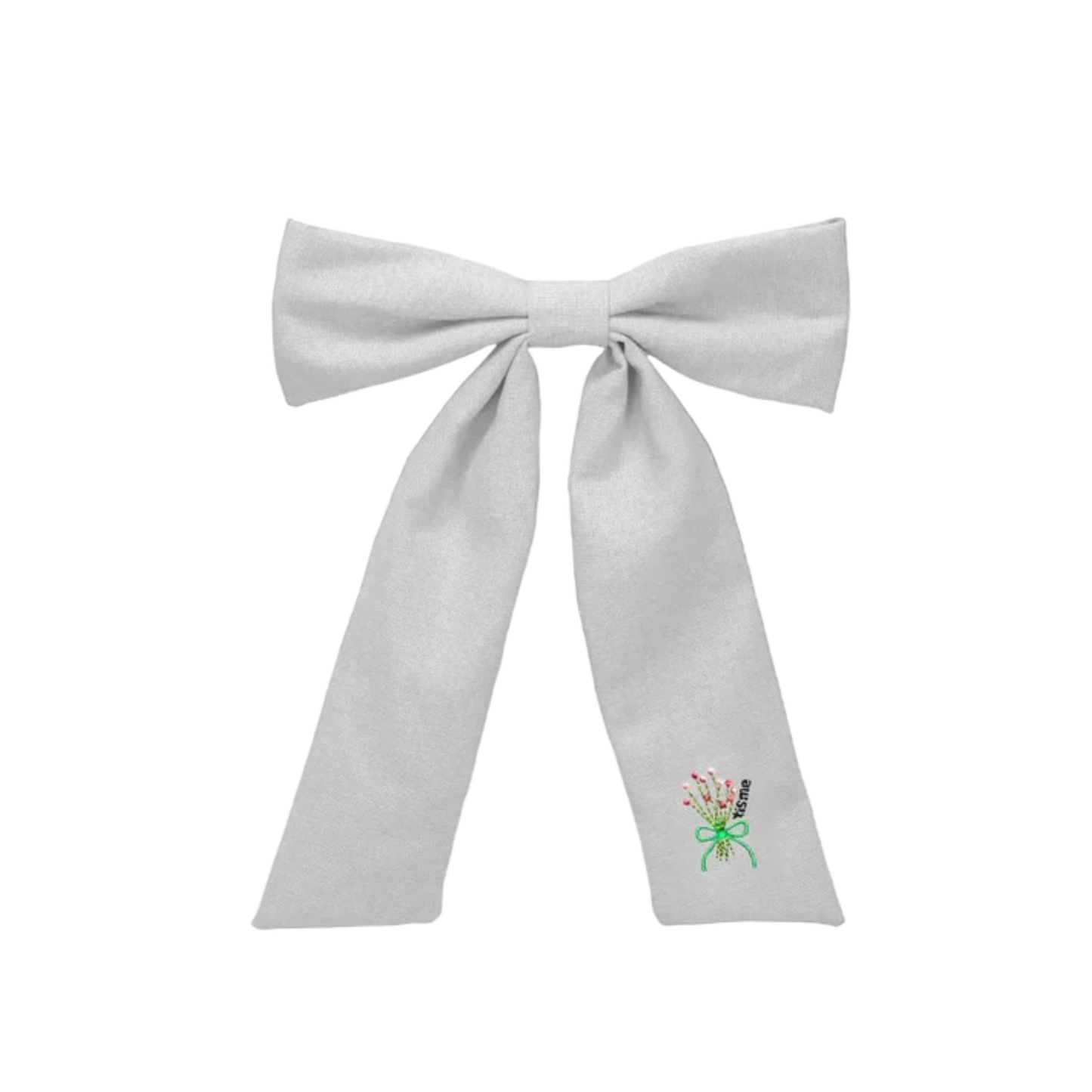 Tis Me White Bouquet Embroidery Knit Collection Large Bow Clip