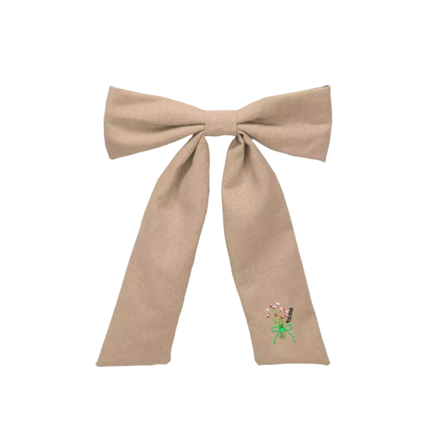 Tis Me Beige Bouquet Embroidery Knit Collection Large Bow Clip