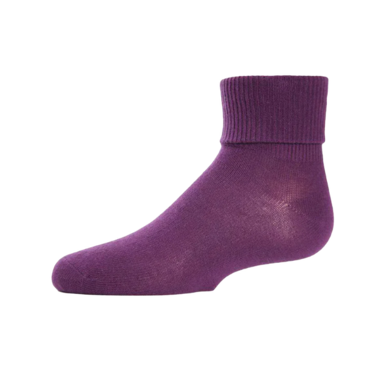 Memoi Eggplant Kids Triple Roll Cotton Blend Ankle Socks