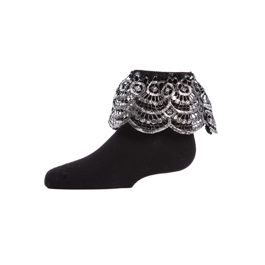 Memoi Metallic Scalloped Cotton Blend Anklet Socks - Mkf-6023