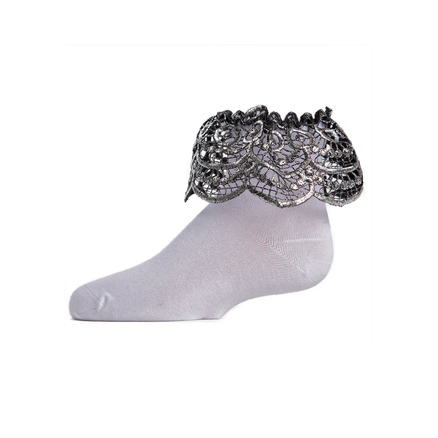 Memoi Metallic Scalloped Cotton Blend Anklet Socks - Mkf-6023