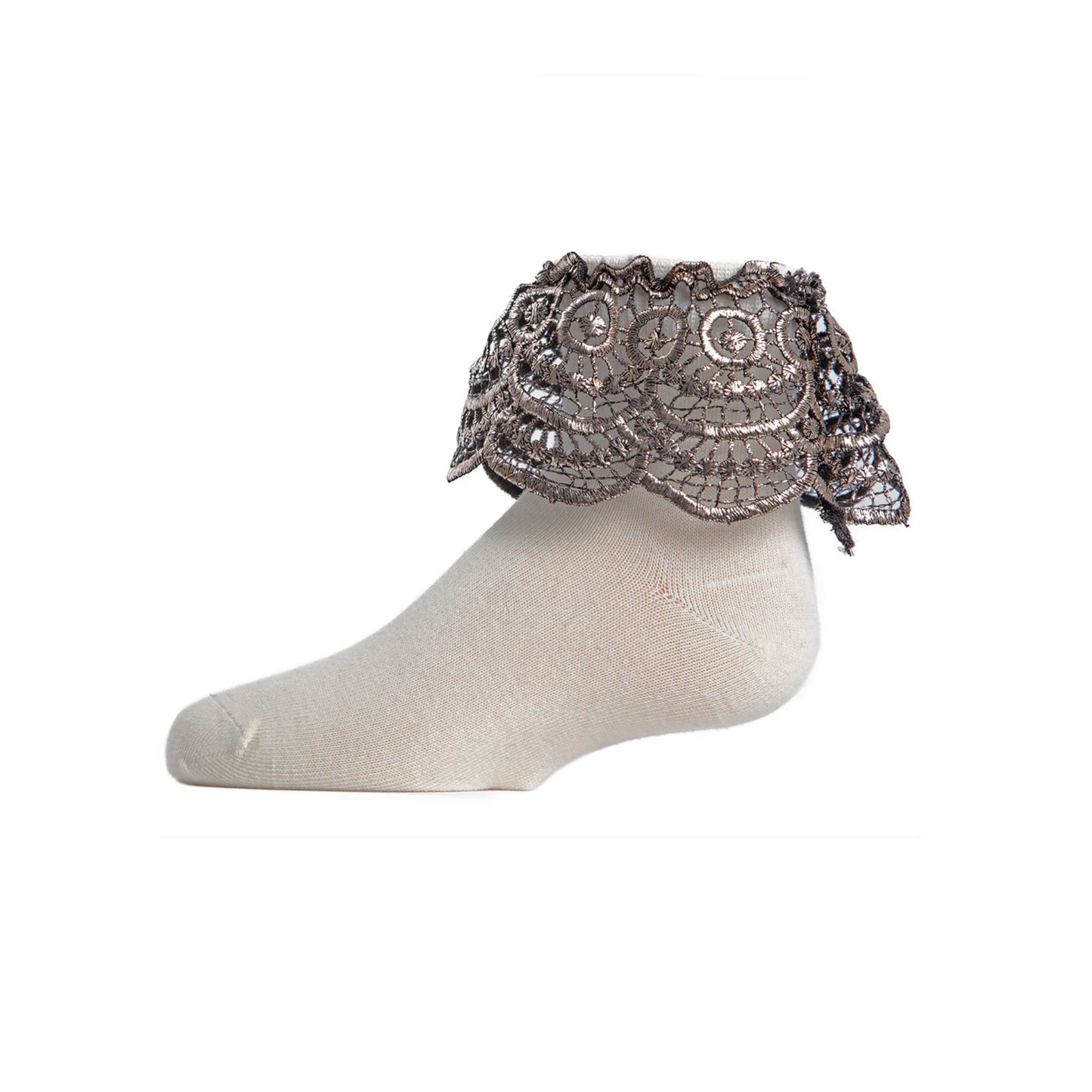 Memoi Metallic Scalloped Cotton Blend Anklet Socks - Mkf-6023