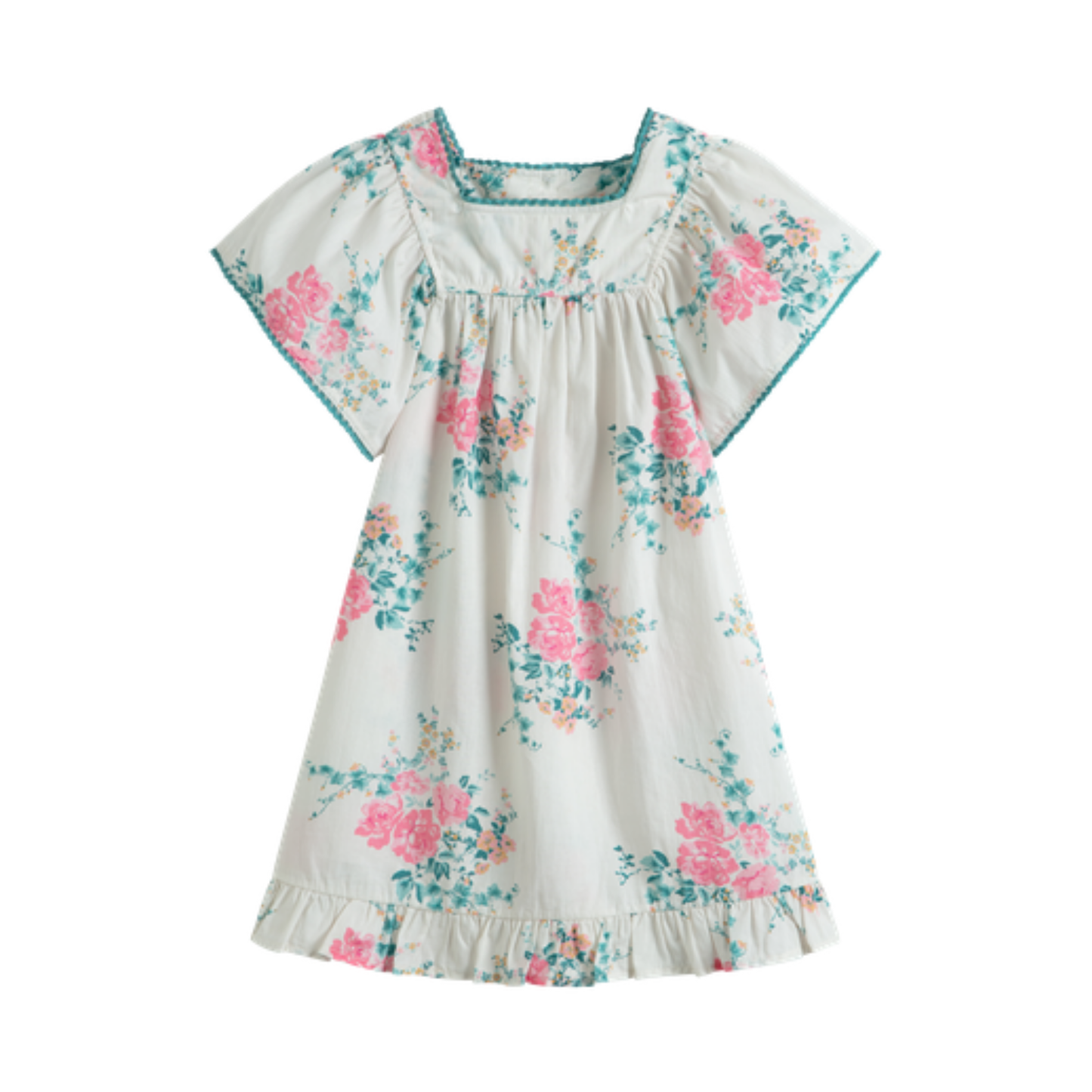 C'Era Una Volta Pink/White Luna Roses Poplin Short Sleeve Dress