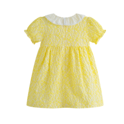 C'Era Una Volta Yellow Lylas Brocade Short Sleeve Dress