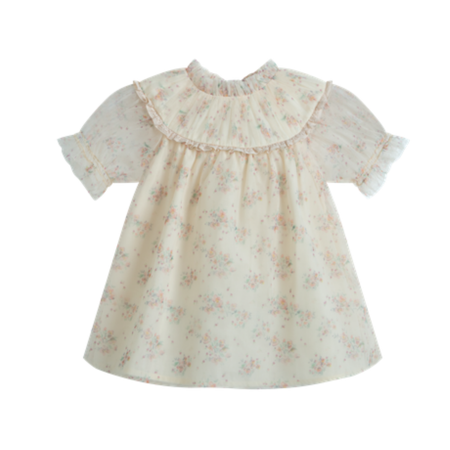 C'Era Una Volta Cream Marisol Tulle Flower Short Sleeve Dress