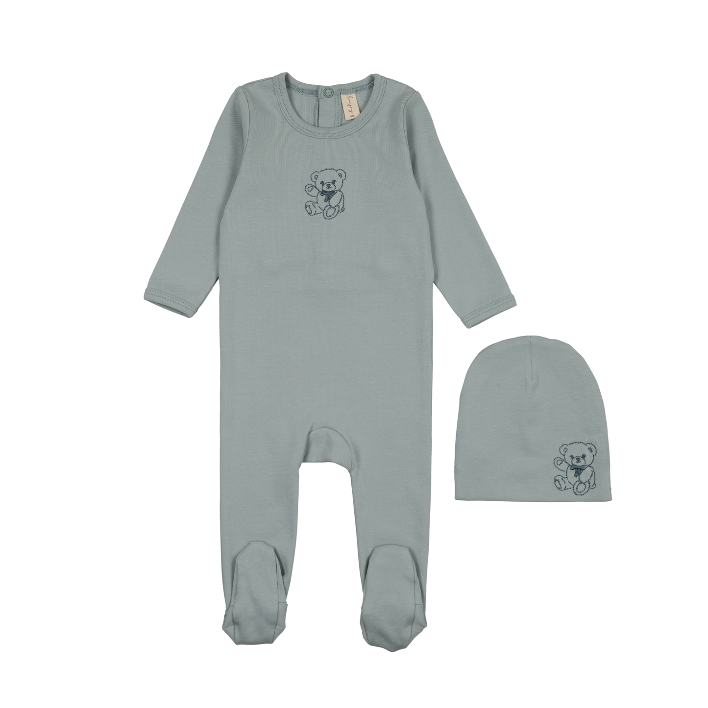 Bonjoy Blue/Blue Teddy Embroidered Graphic Footie Set