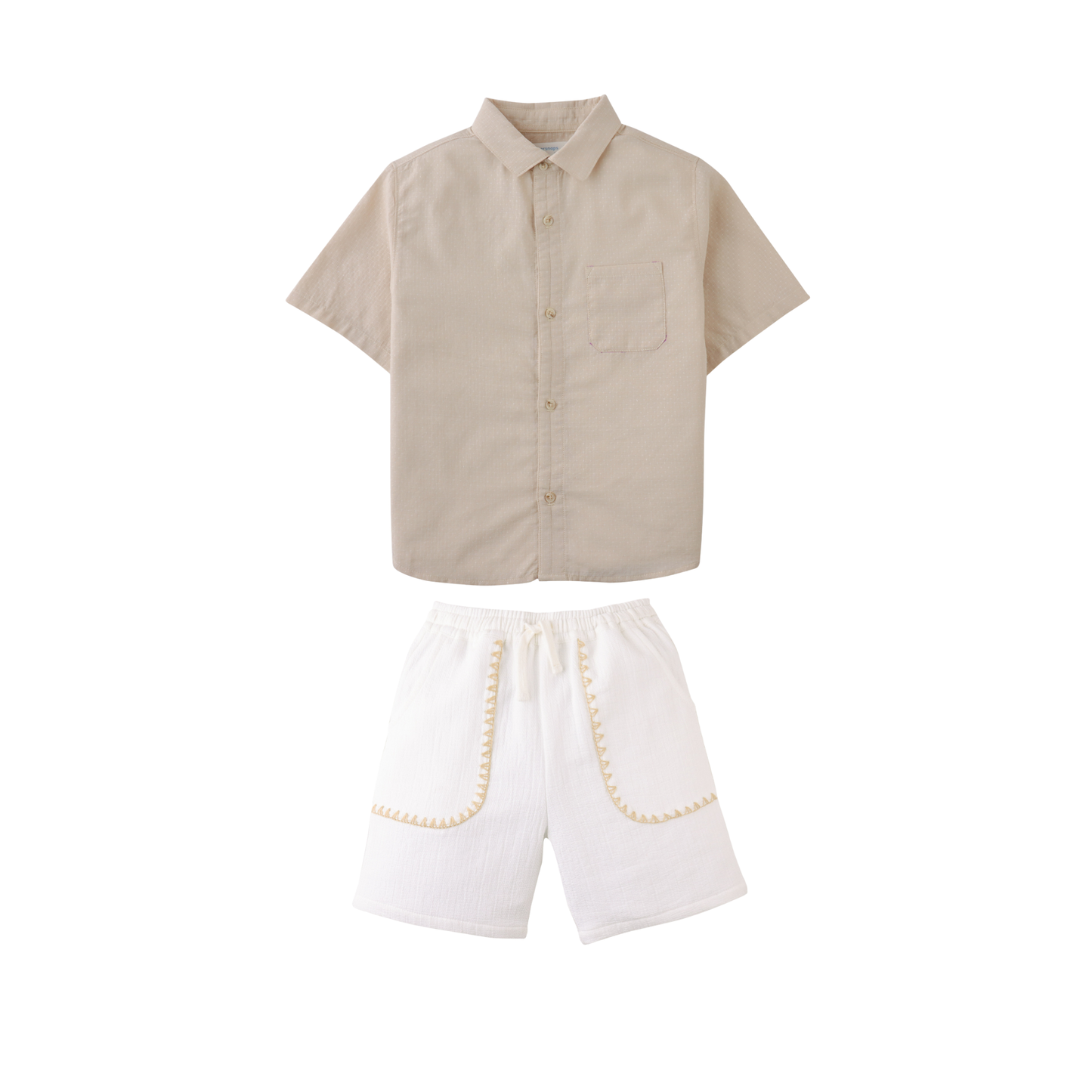 Gingersnaps Beige/White Marlow Textured Shorts Set