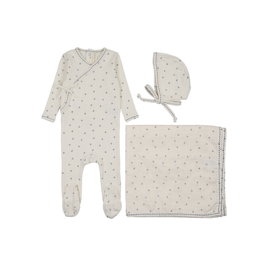 Lilette Cream/Blue Cherry Scallop Layette Set