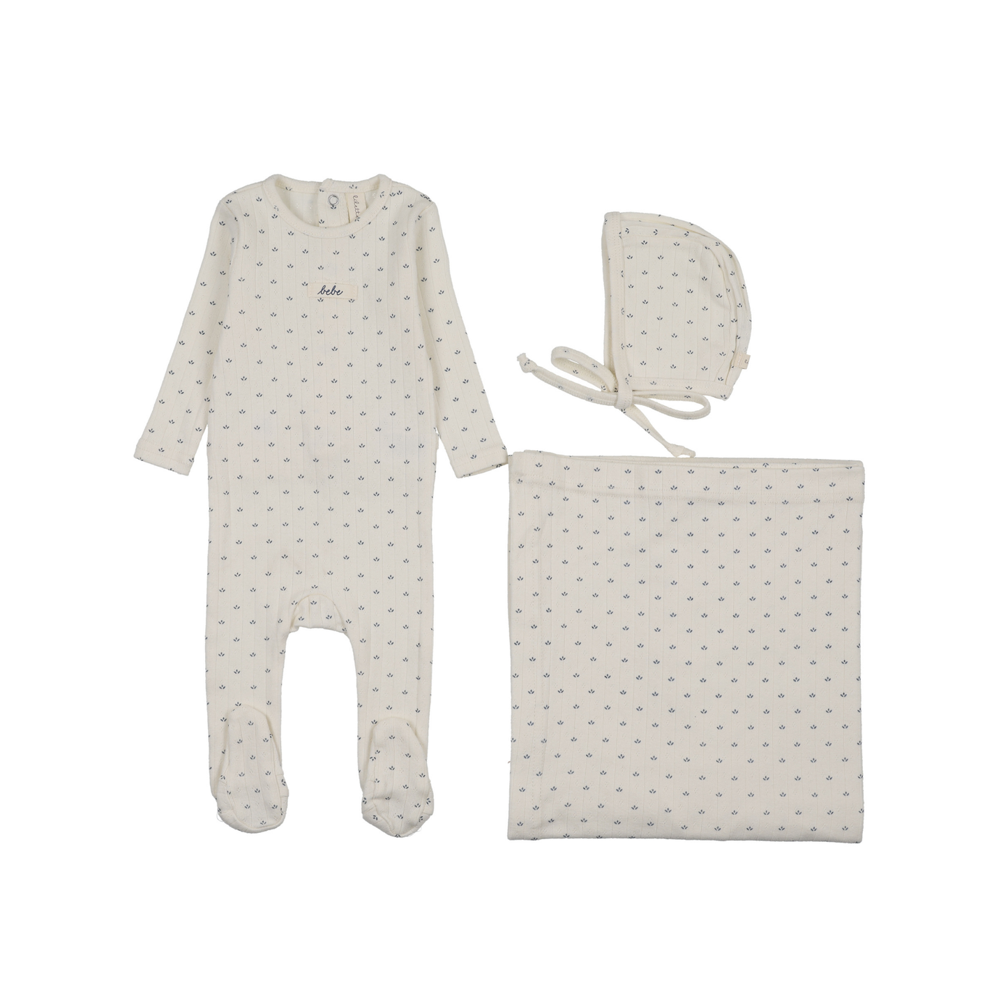 Lilette Cream/Blue Floret Print Layette Set