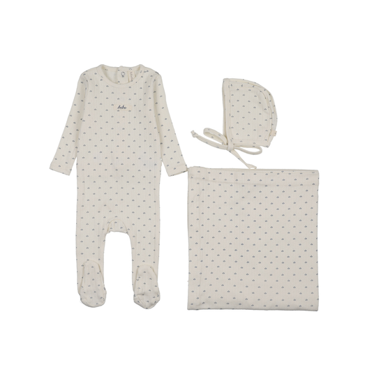 Lilette Cream/Blue Floret Print Layette Set