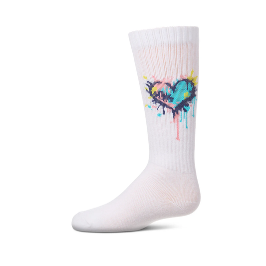 Memoi White Splatter Colorful Heart Knee High