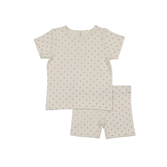 Lilette Cream/Pink Floret Print Short Sleeve Lounge Set