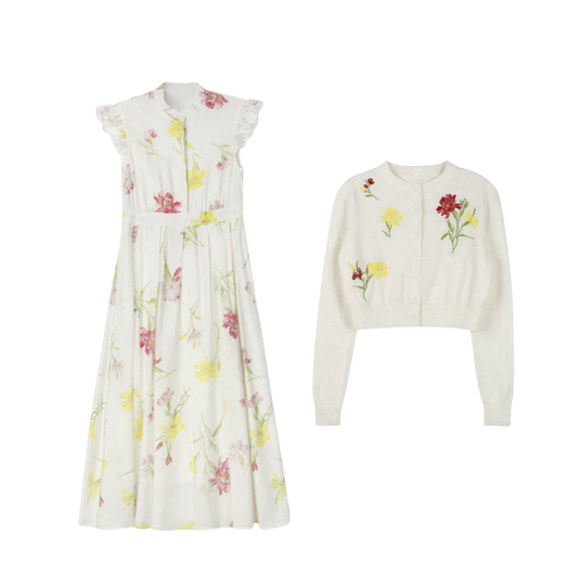 Minimal Yanny Floral Knit Cardigan Set