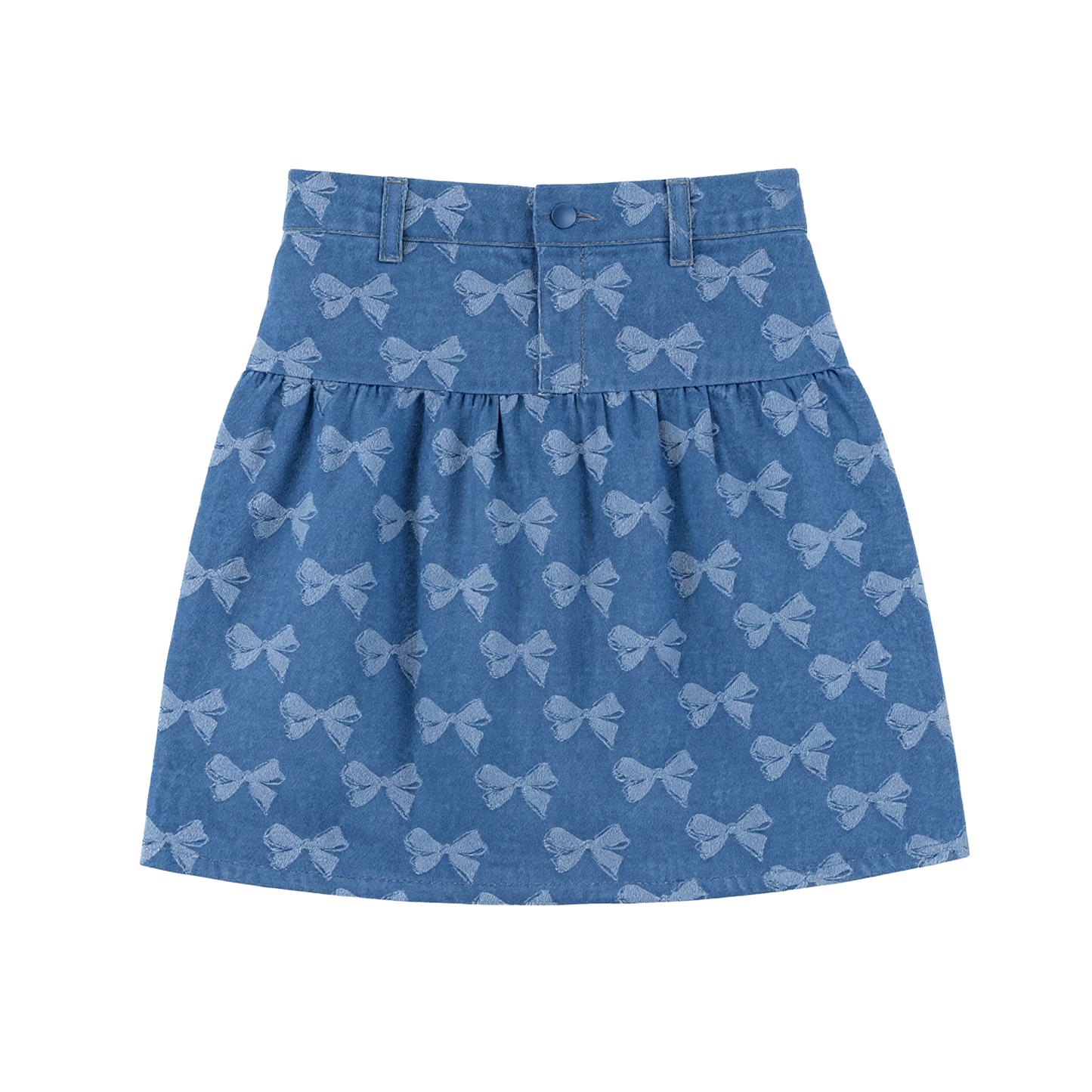 Puddles Light Denim Bow Printed Denim Skirt