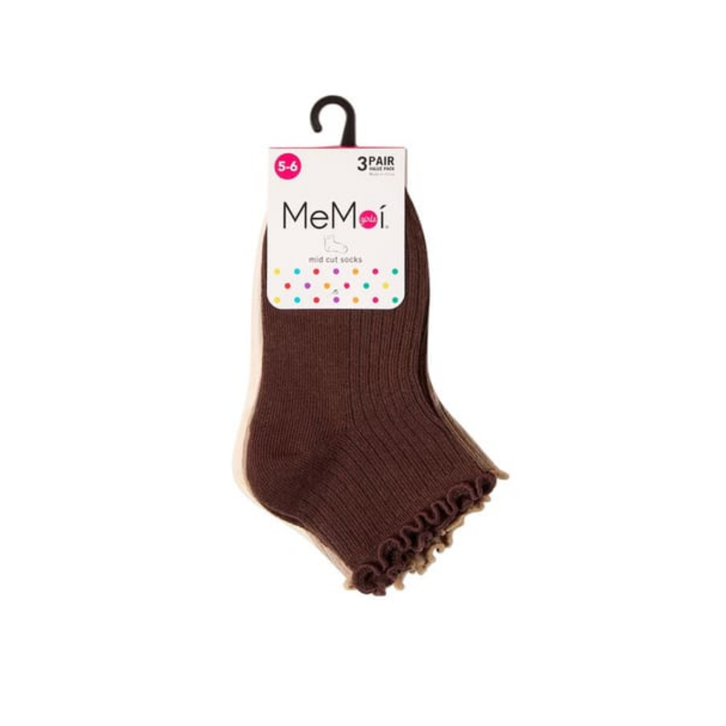 Memoi 3 Pair Pack Ruffle Mid Cut Socks