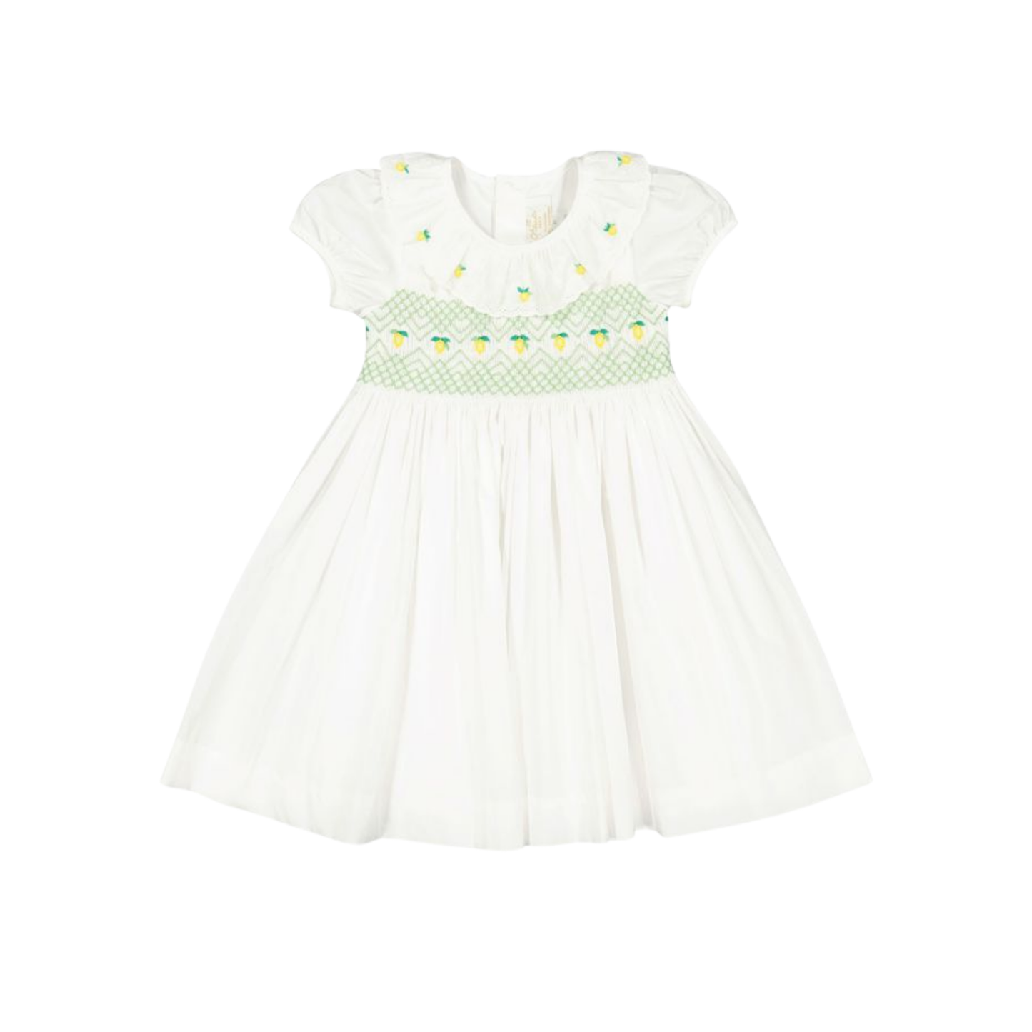 Antoinette Paris White Mint Victoria Smocked Short Sleeve Dress
