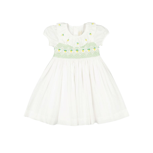 Antoinette Paris White Mint Victoria Smocked Short Sleeve Dress
