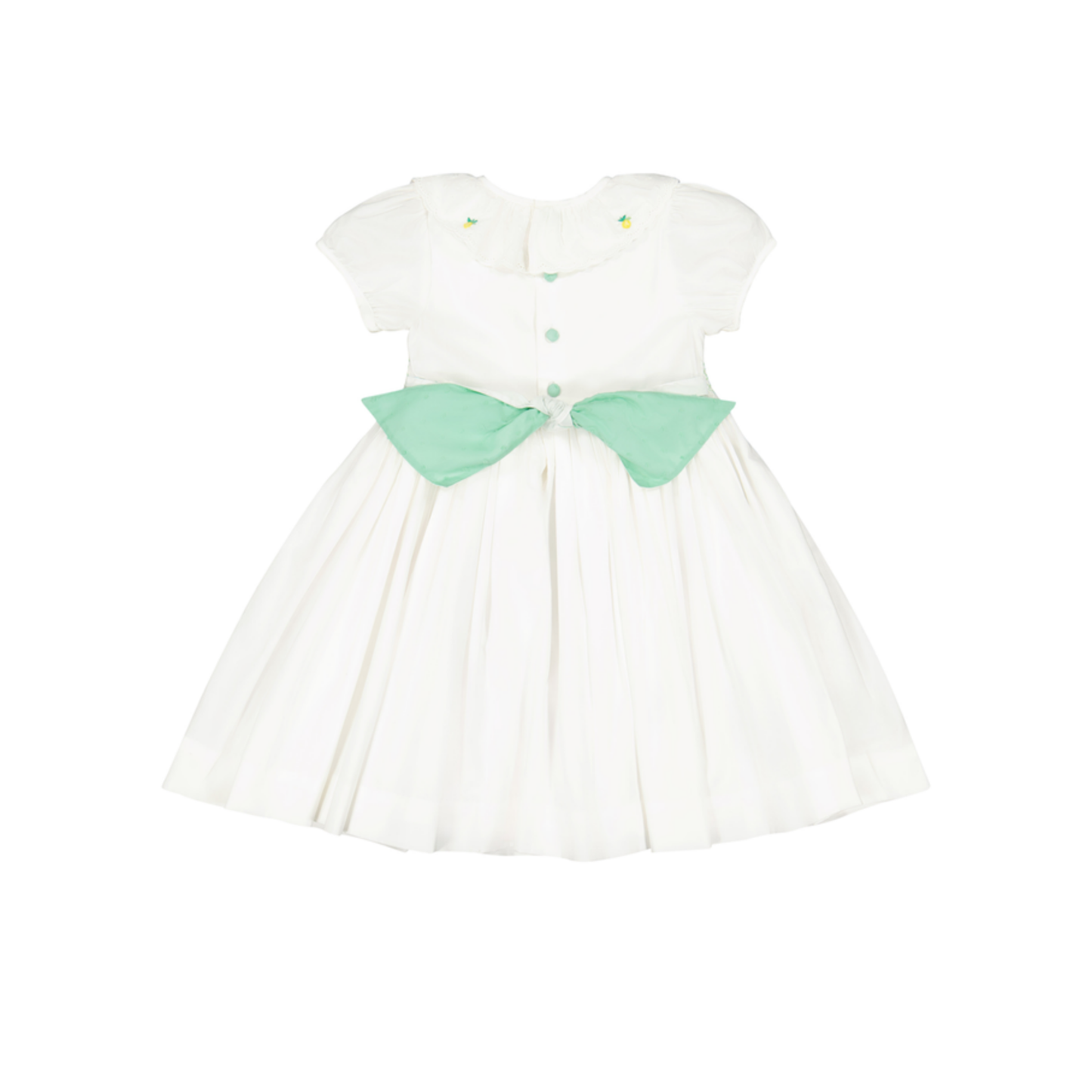 Antoinette Paris White Mint Victoria Smocked Short Sleeve Dress