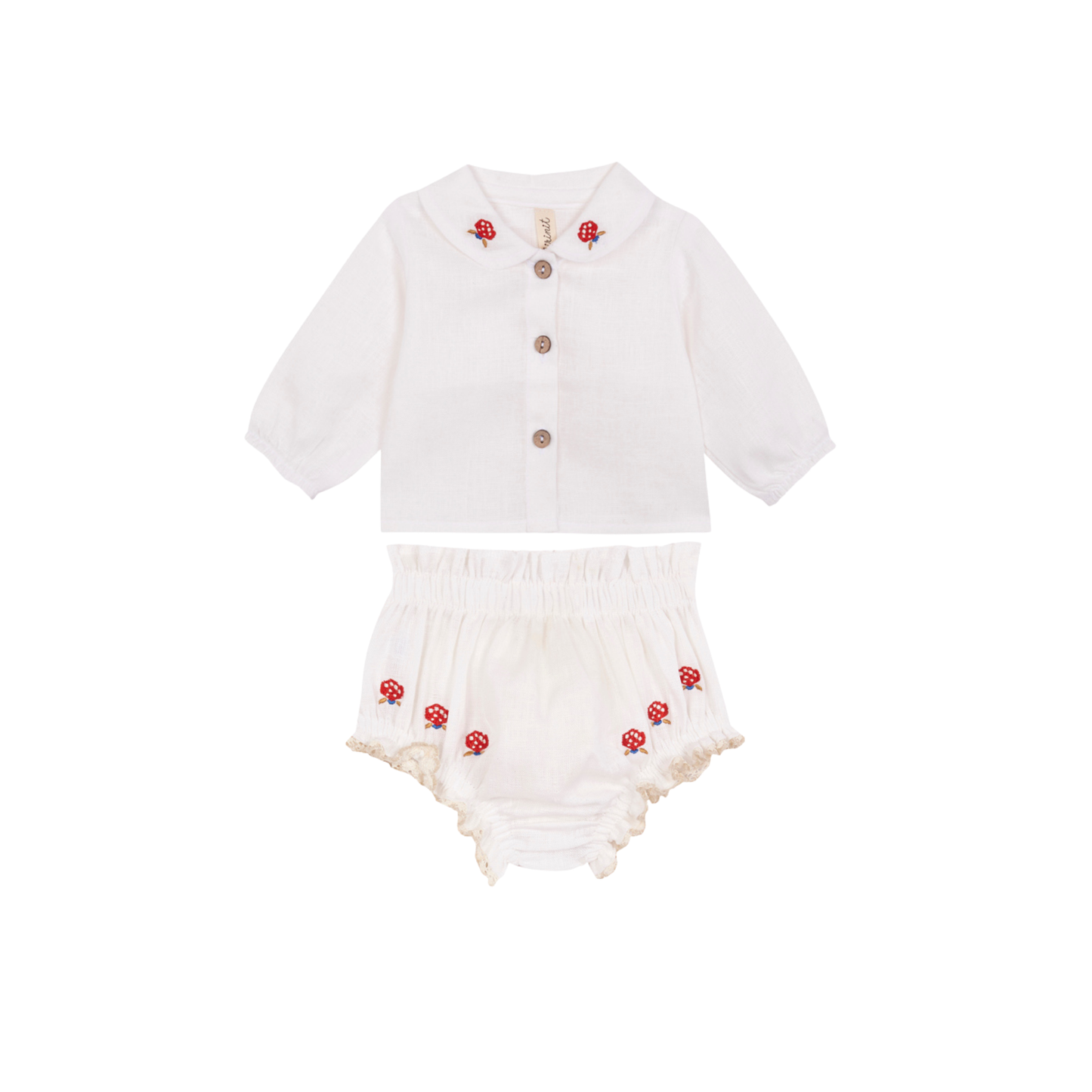 Birinit White Linen Embroidered Short Set