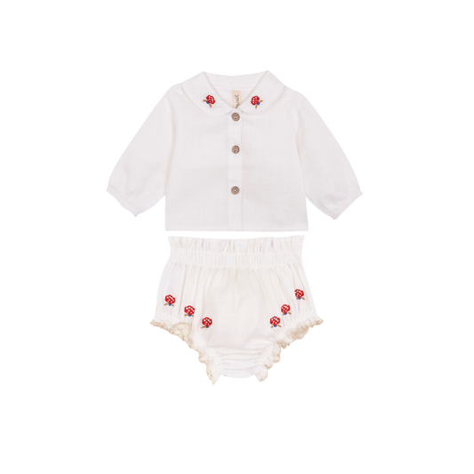 Birinit White Linen Embroidered Short Set