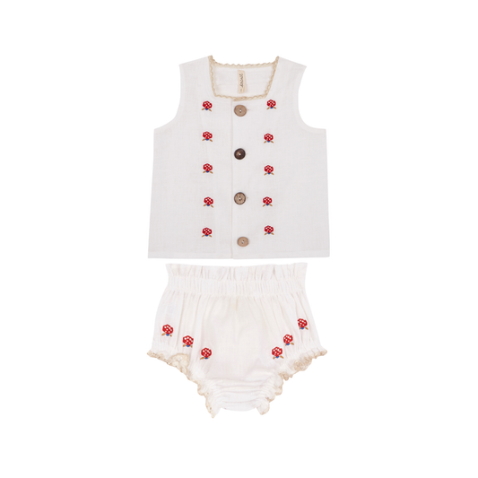 Birinit White Linen Embroidered Set