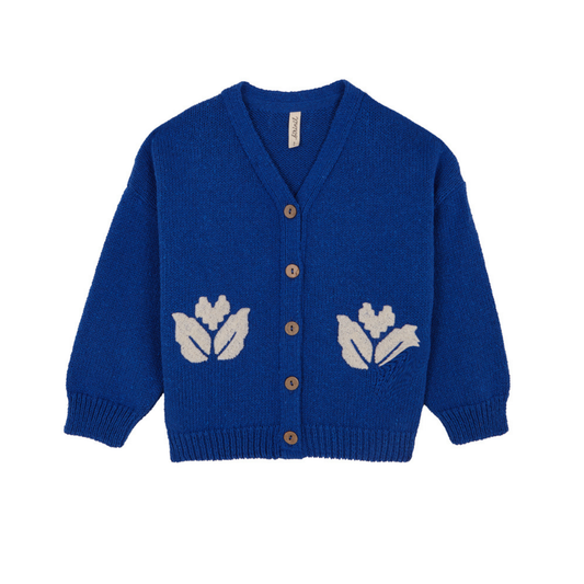 Birinit Cobalt Floral Embroidery Knit Cardigan