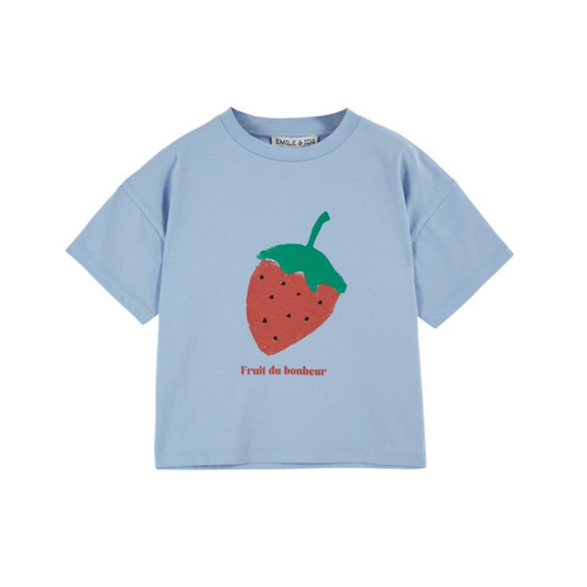 Emile Et Ida Sky Blue Strawberry Short Sleeve Tee