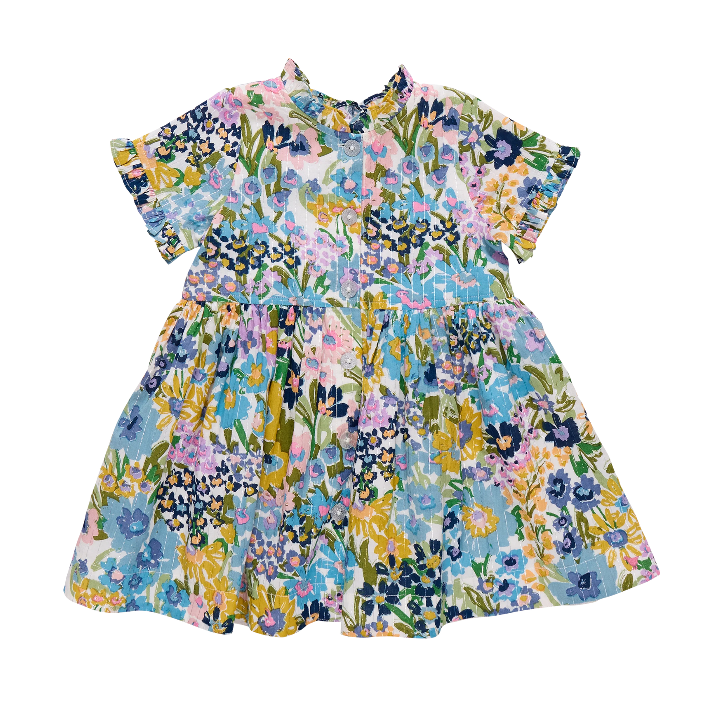 Pink Chicken Blue Floral Autumn Short Sleeve Dress