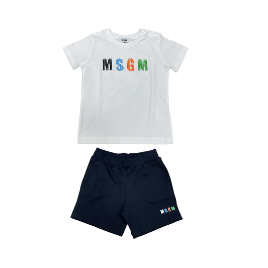 MSGM White/Black Logo Shorts Set