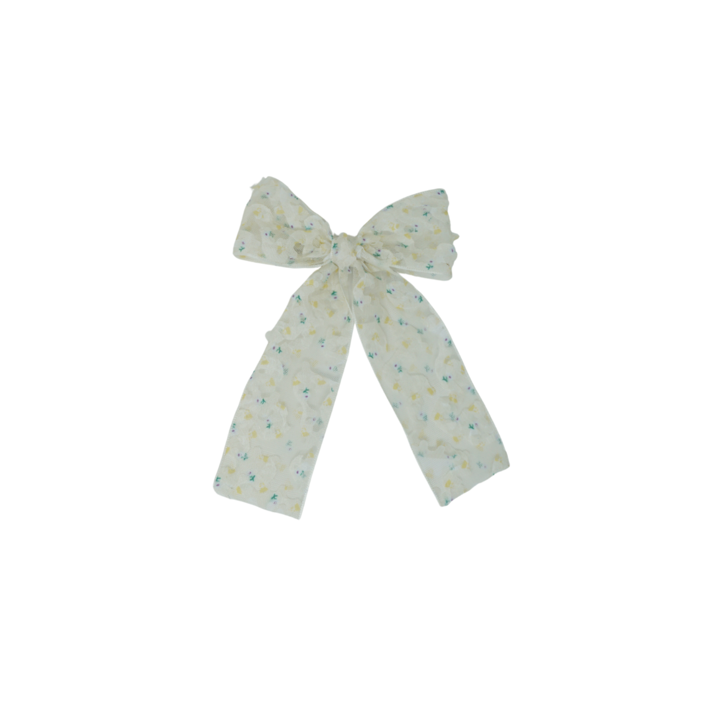 Bandeau White/Yellow Sheer 3D Flower Printed Ribbon Collection Small Bow Clip