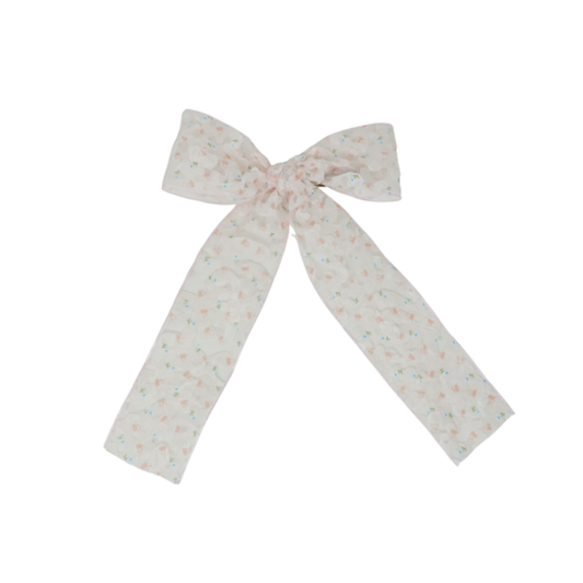 Bandeau Pink Sheer 3D Flower Printed Ribbon Collection Large Bow Clip
