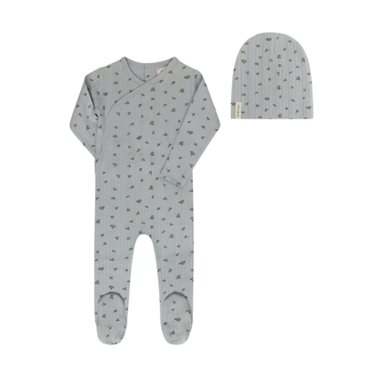 Ely's & Co Blue Floral Pointelle Collection Footie + Beanie