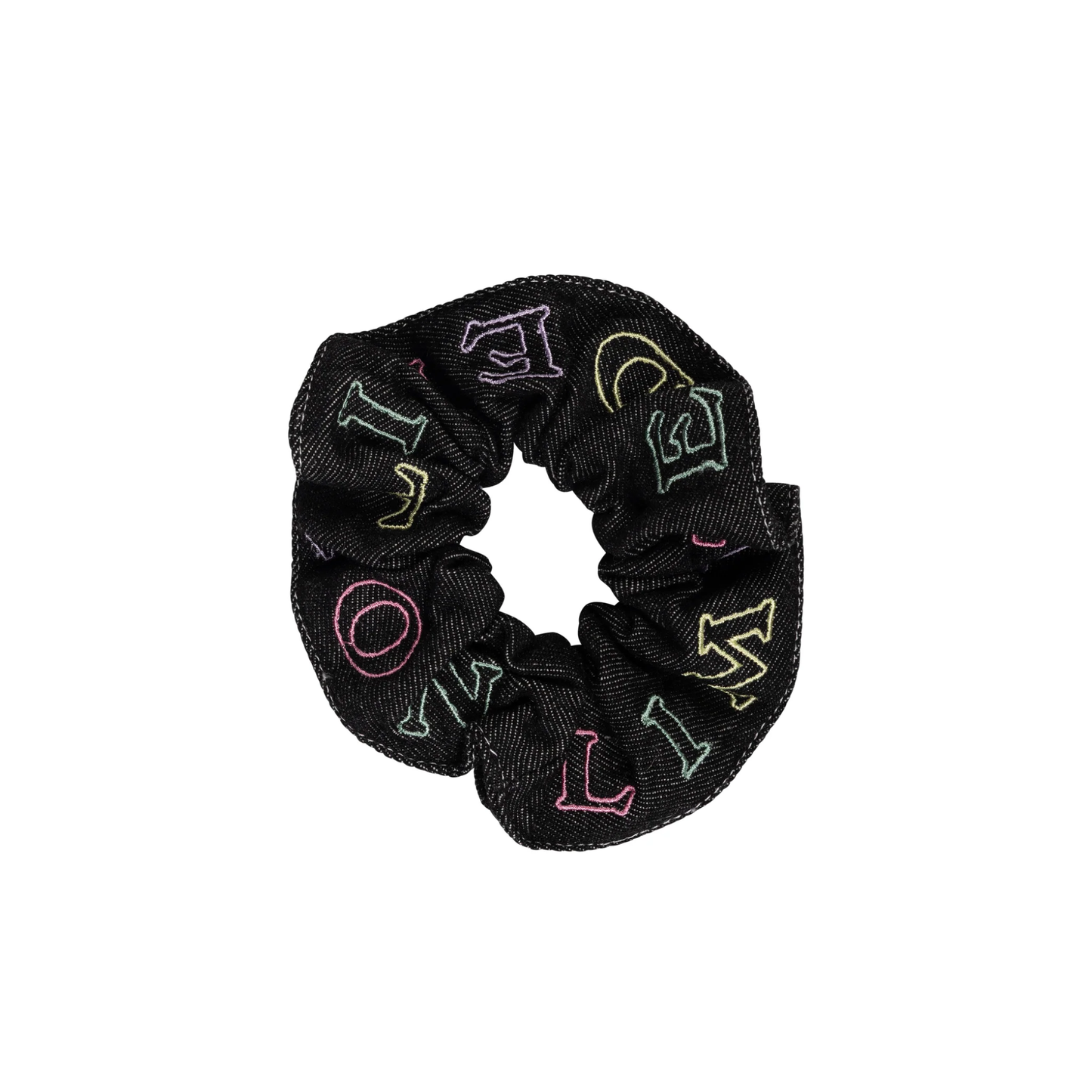 Limited Edition Black Denim Embroidered Logo Scrunchie