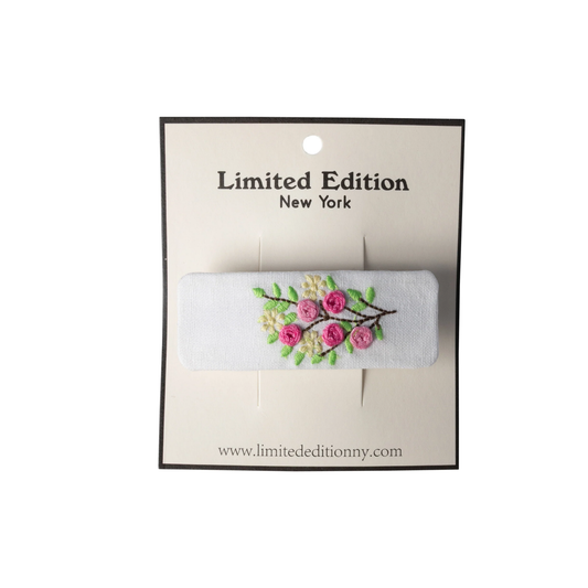 Limited Edition White Floral Embroidered Hair Clip