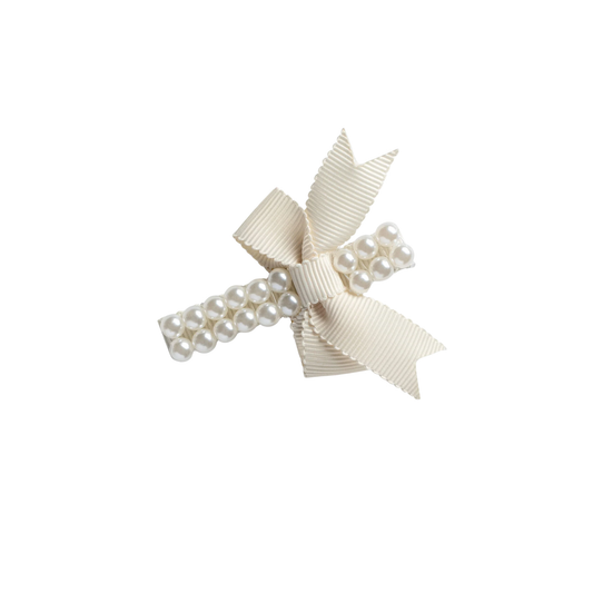 Halo Molly Double Strand Pearl Grosgrain Bow Clip