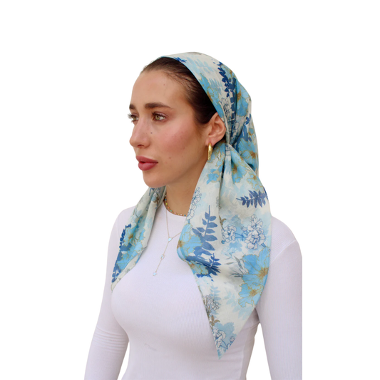 The Scarf Bar Blue Haze Florals Square Headscarf