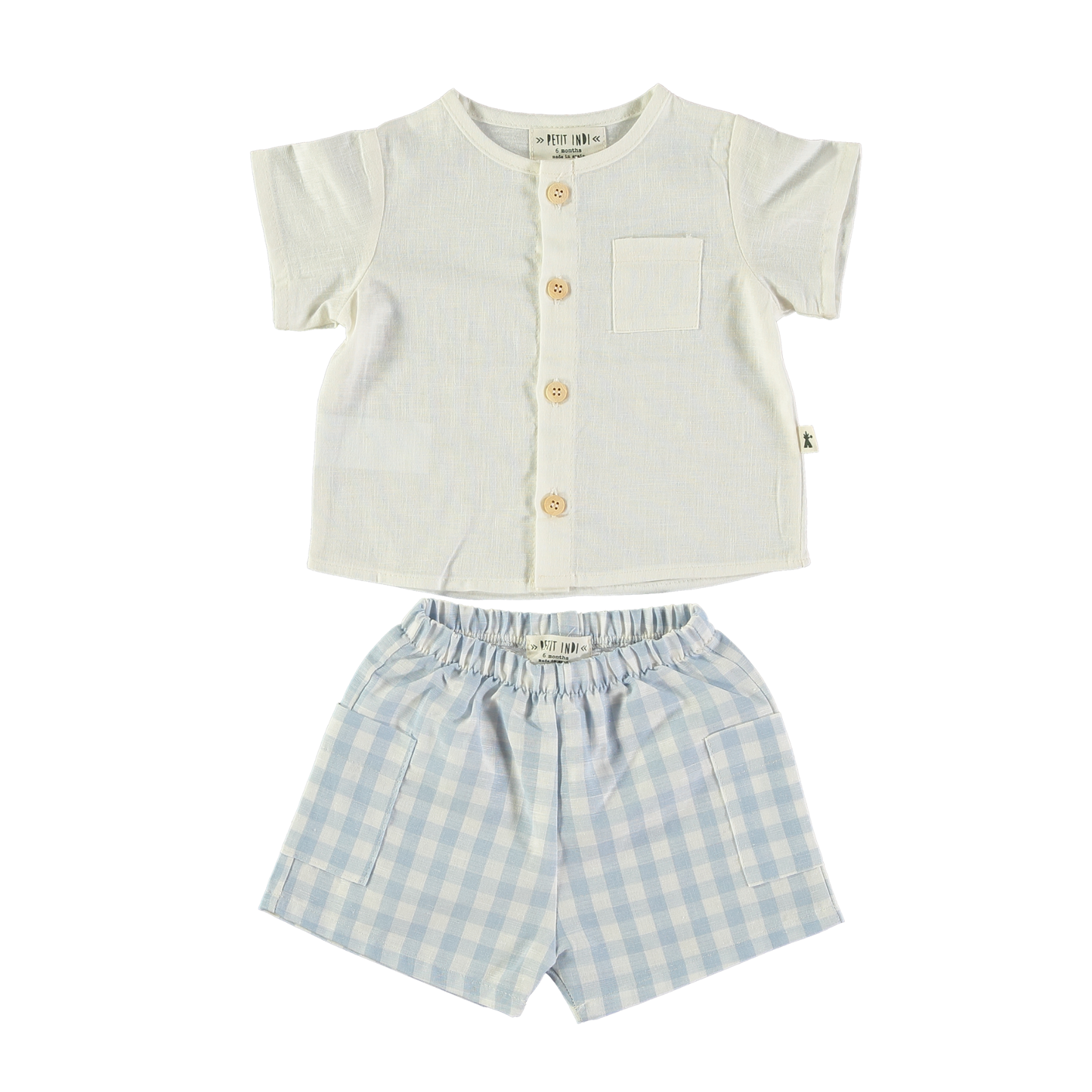 Petit Indi Sky Blue Button Front Shorts Set