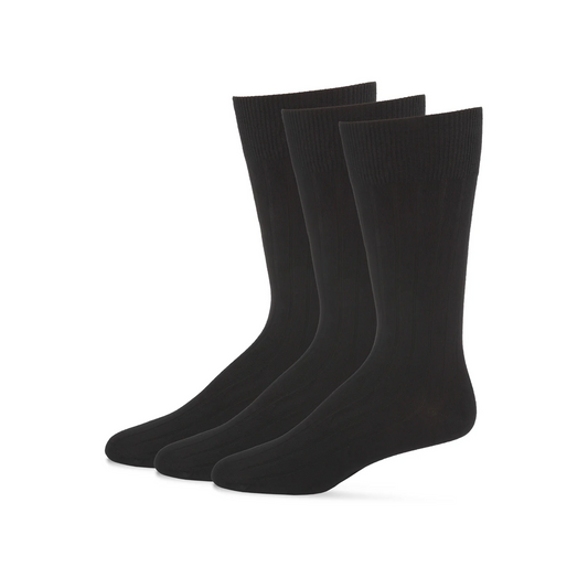 Memoi Mens 3 Pair Pack Bamboo Blend Ribbed Crew Socks