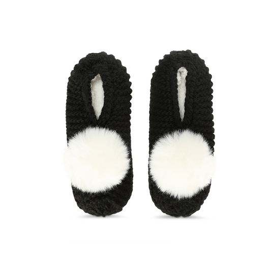 Memoi Pom Pom Recycled Knit Sherpa Lined Slipper