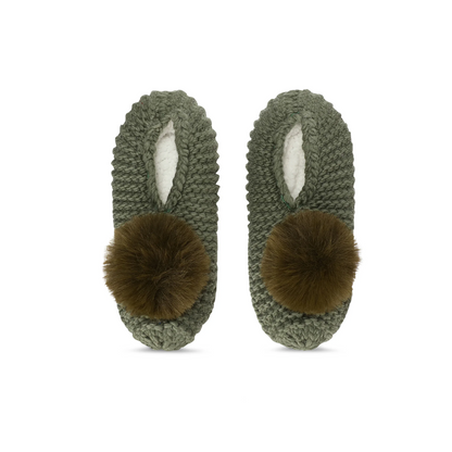 Memoi Pom Pom Recycled Knit Sherpa Lined Slipper