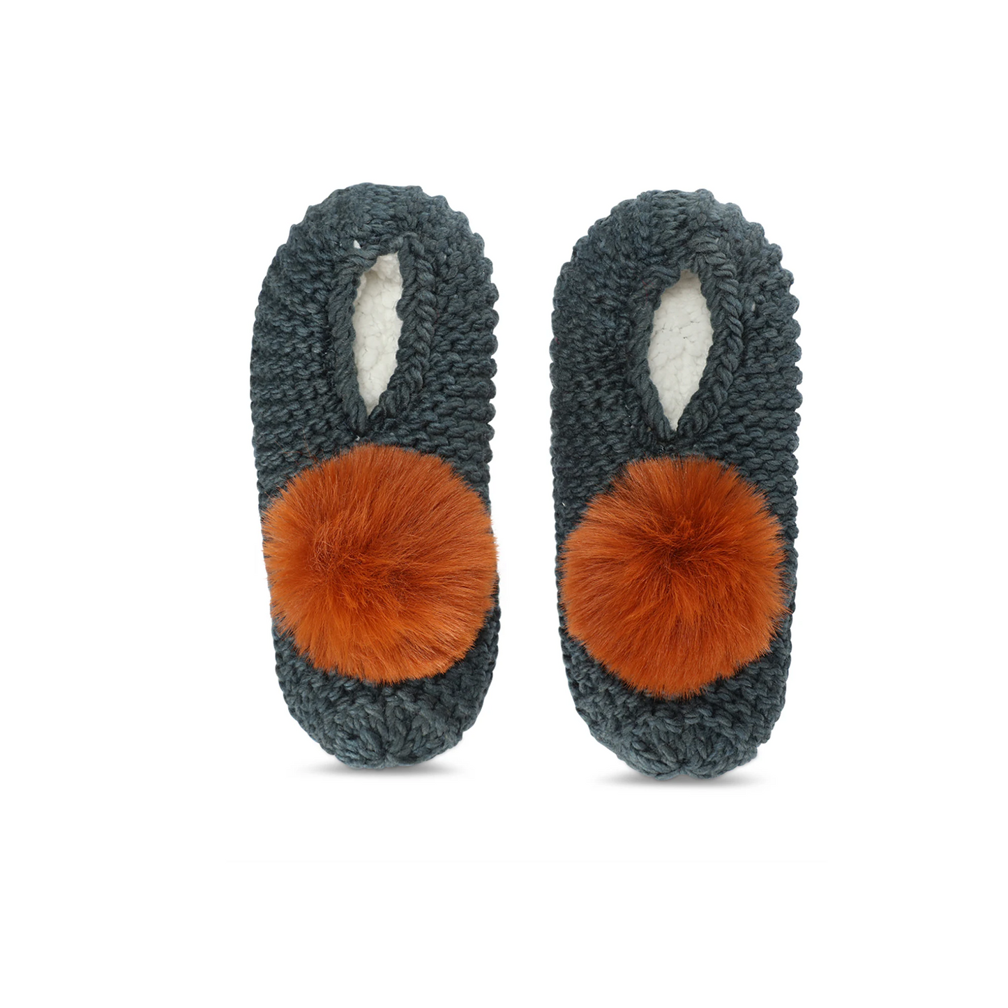 Memoi Pom Pom Recycled Knit Sherpa Lined Slipper