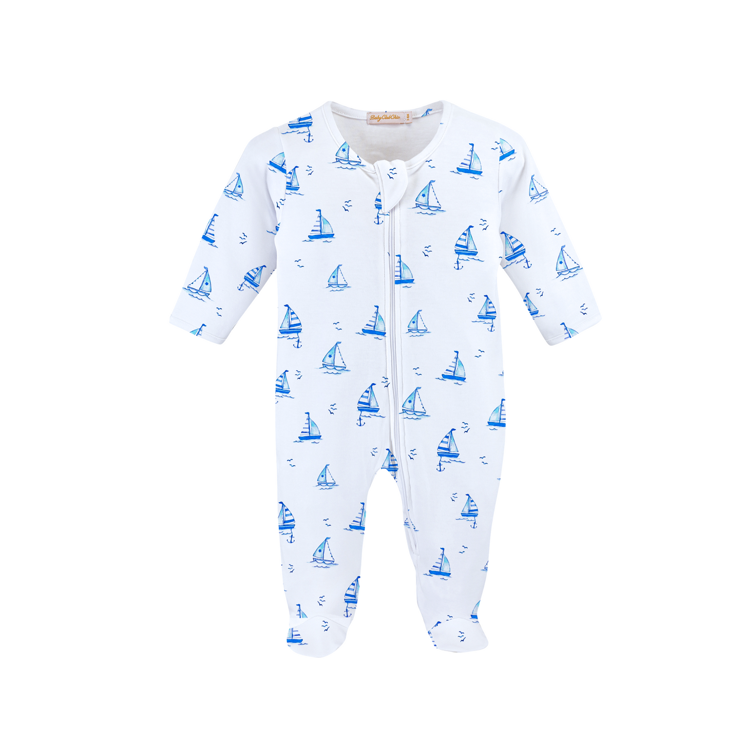 Baby Club Chic Sailing Boats Printed Boy Zipped Footie