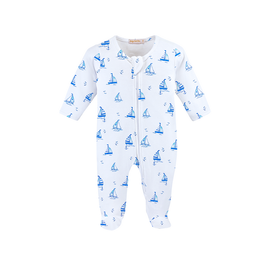 Baby Club Chic Sailing Boats Printed Boy Zipped Footie