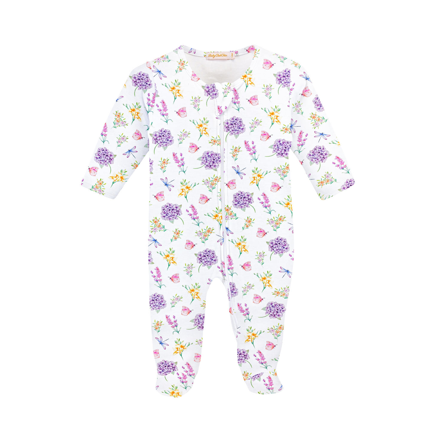 Baby Club Chic Butterfly Garden Printed Girl Zipped Footie