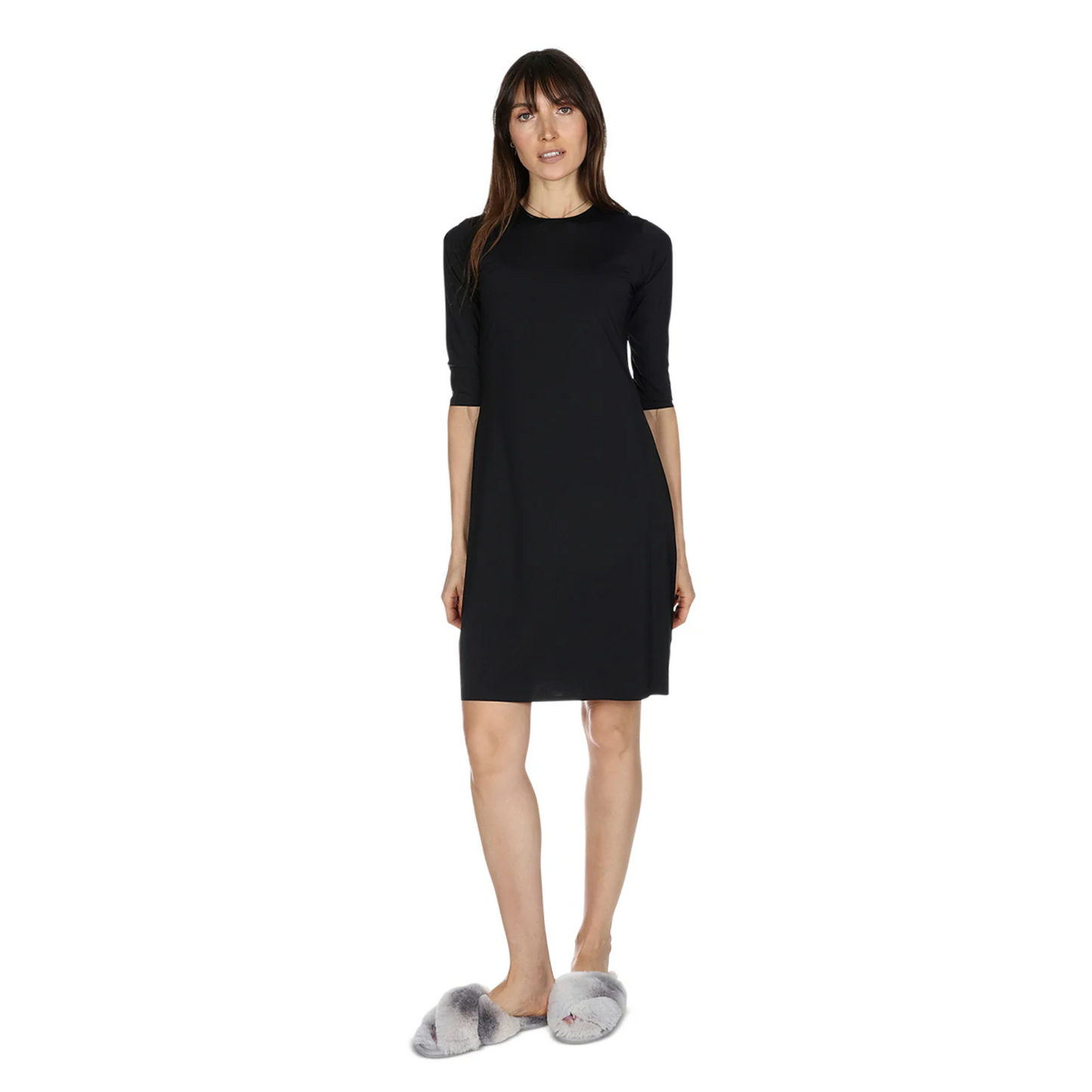 Memoi Womens Bonded Quarter Sleeve Slip Dress